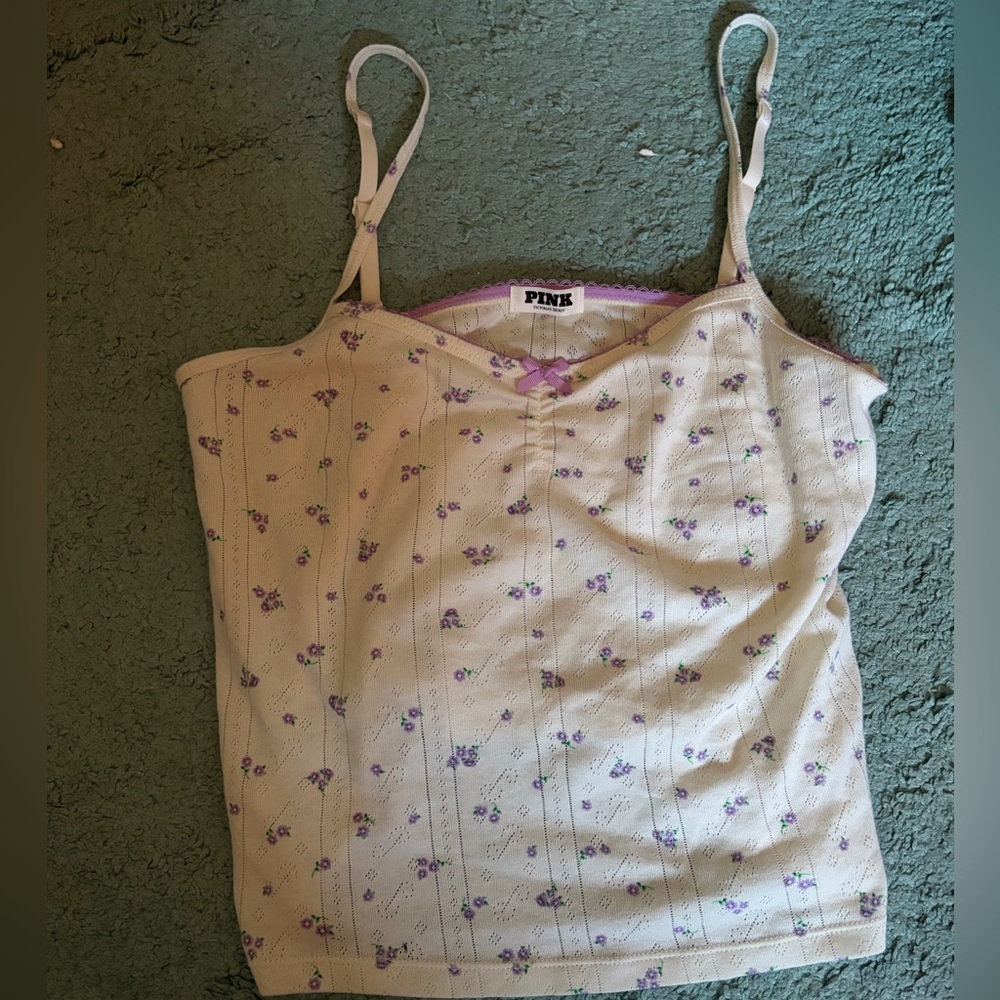 PINK Victoria's Secret Cream PJ Camisole with Purple Floral Accents